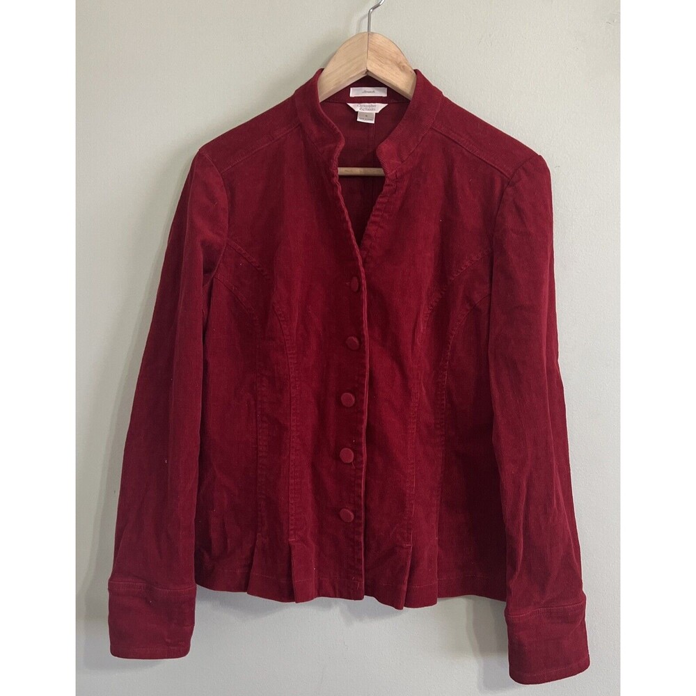 Christopher & Banks Womens Small Red Cotton Corduroy Snap Jacket Blazer Stretch